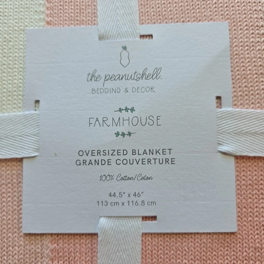 The Peanutshell Oversized Pink & White Checkered Knit Farmhouse Baby Blanket New